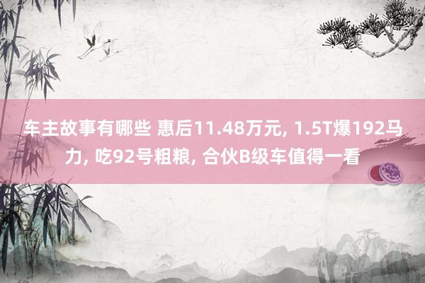 车主故事有哪些 惠后11.48万元, 1.5T爆192马力, 吃92号粗粮, 合伙B级车值得一看