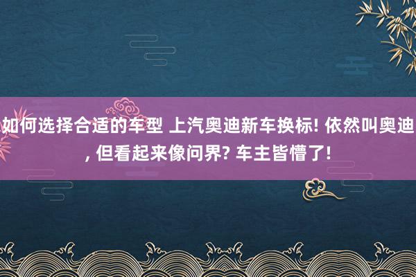 如何选择合适的车型 上汽奥迪新车换标! 依然叫奥迪, 但看起来像问界? 车主皆懵了!