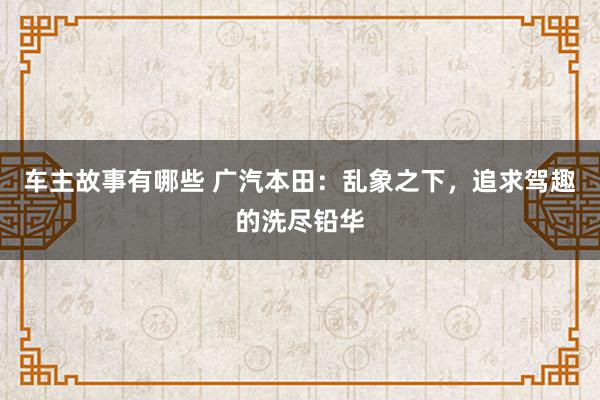 车主故事有哪些 广汽本田：乱象之下，追求驾趣的洗尽铅华