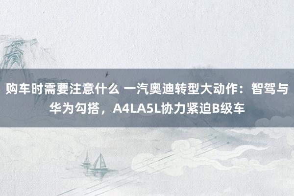 购车时需要注意什么 一汽奥迪转型大动作：智驾与华为勾搭，A4LA5L协力紧迫B级车