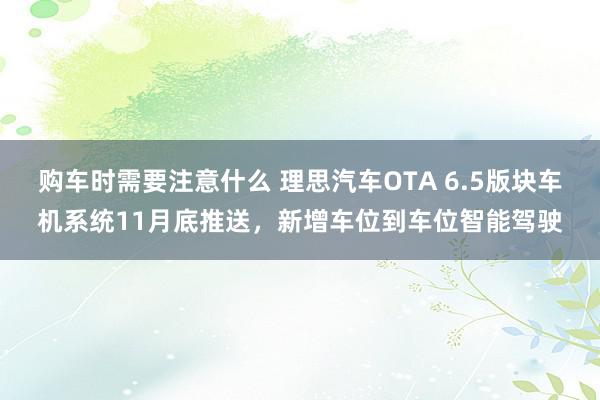 购车时需要注意什么 理思汽车OTA 6.5版块车机系统11月底推送，新增车位到车位智能驾驶