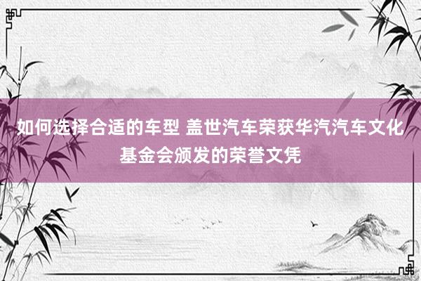 如何选择合适的车型 盖世汽车荣获华汽汽车文化基金会颁发的荣誉文凭