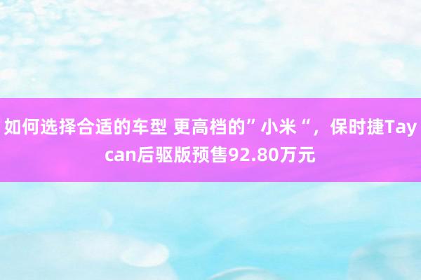 如何选择合适的车型 更高档的”小米“，保时捷Taycan后驱版预售92.80万元