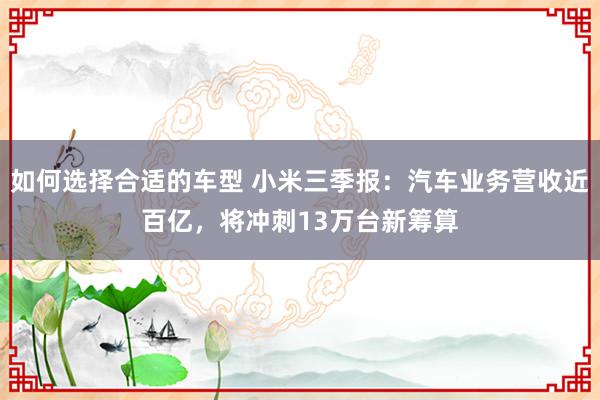 如何选择合适的车型 小米三季报：汽车业务营收近百亿，将冲刺13万台新筹算