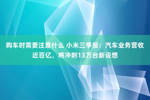 购车时需要注意什么 小米三季报：汽车业务营收近百亿，将冲刺13万台新设想